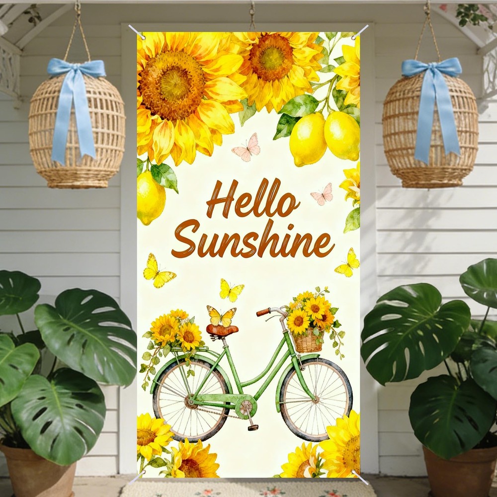 Spring Door Covers, Sunflower & Lemon Banner, 35.4×70.86in Polyester, Spring …