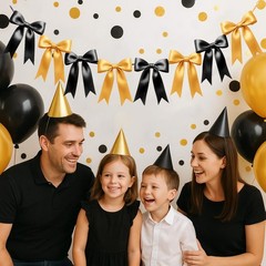 2 Strings of 16PCS Black&Gold Bow Garlands Banner Decoration,Pre-Strung Satin…