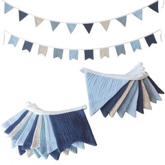 Muslin Cotton Fabric Pennant Banner Flags, 2 Pcs Nursery Garland Bunting Tria…