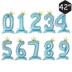42 Inch Standing Blue Number 3 Balloons With Crown, 3rd Birthday Balloons for…
