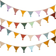 Fabric Bunting Banner, 2 Pack Handmade Neutral String Banner with Felt Ball E…