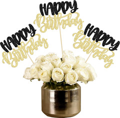 12Pcs Happy Birthday Centerpieces Sticks Double Sided Glitter Birthday Party Dec