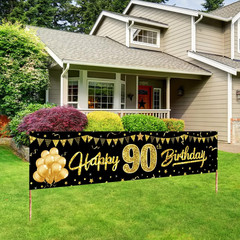 Happy 90Th Birthday Banner Decorations for Women Men, Black Gold 90 Birthday Yar