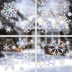 216pcs Christmas Snowflake Window Clings for Glass Windows Iridescent