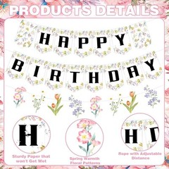 Spring Flower Birthday Decorations Banner Set, Floral Pink