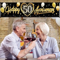 Happy 50th Wedding Anniversary Banner Decorations Black Gold 50th Anniversary