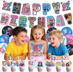 67th Birthday Decor – Colorful Graffiti Bunting & Cupcake Topper for Parties