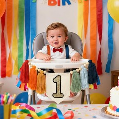 Handmade Rainbow 1st Birthday HighChair Banner Colorful Party Decoration For …