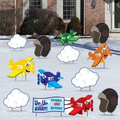 Up, Up And Away Airplane Birthday Yard Decorations 12 piece set