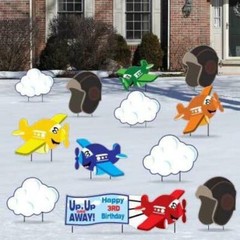 Up, Up And Away Airplane Birthday Yard Decorations 12 piece set