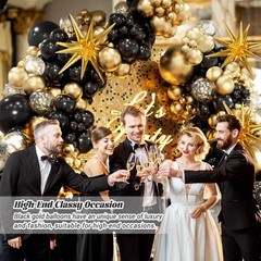 Black and Gold Balloons Garland Arch Kit, 5 10 12 18inch Black Gold Confetti …