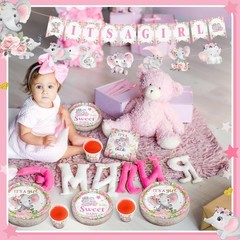 405 Pcs Pink Elephant Style Baby Shower Decorations for Girl, It’s a Girl