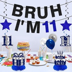 Durable 11th Birthday Decor Kit in Blue and Silver – Easy to Hang and Reusable