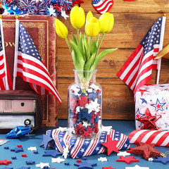 90Pcs 4Th of July Patriotic Decorations Red White and Blue Wooden Stars Ornament