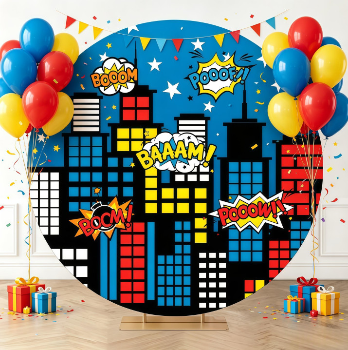 City Building Spider Round Cover Birthday Backdrop Banner Photo Background