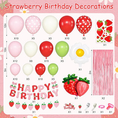 Strawberry Birthday Party Decorations with Happy Birthday Banner Fringe Curtain