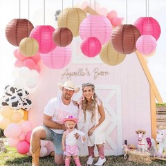 Pink Brown Paper Lanterns Decorative 12pcs Party Hot Pink,pink,coffee,brown