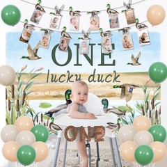 Mallard Duck 1st Birthday Decorations for 1 Year Old Boy, One Lucky Duck Back…
