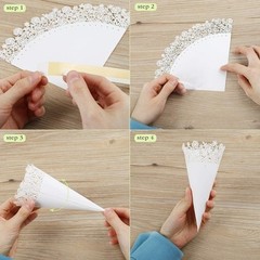 White Lace Paper Doilies Fan Shaped Confetti Cones Wedding Baby Shower Parties