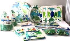 Party Pack 86 Piece Dinosaur Theme Plates Napkins Table Cover Banner & more NEW
