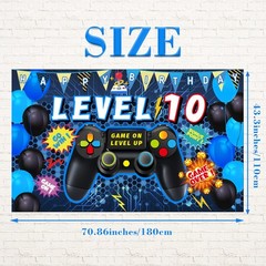 90PCS 10th Video Game Party Decorations for Boys – Blue 10th Video Game Backd…