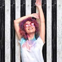 2 Pack Black Silver Tinsel Foil Fringe Curtains Metallic Party Streamers
