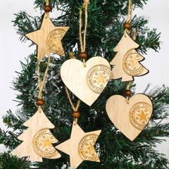 6X Christmas Tree Hanging Pendant Hollowed Wood Crafts Festive Xmas Decoration