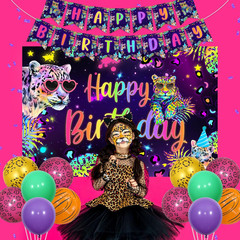 Rainbow Cheetah Birthday Decorations for Boys Girls – Leopard Print Happy Birthd