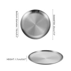 ICSTM Stainless Steel Plates,3Pcs 8Inch Dinner Dishes 8 inches, 3pcs Silver