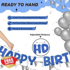 Fulmoon Glitter Bruh Birthday Banner Dark Blue Teen Party Decor
