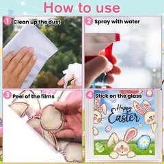 6 Sheets Easter Window Clings Happy Easter Bunny Eggs Window Decals Oil Painting
