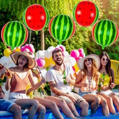 Watermelon round Balloons, 6 Pcs Watermelon Foil Balloons, Large Sweet Fruit Myl