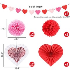 Valentine Day Hanging Decorations Kit Bunting Heart Paper Fans Pompoms Set