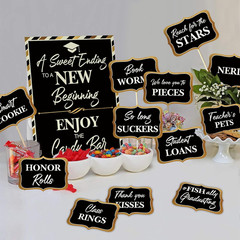Graduation Candy Buffet Signs Decorations, Black Gold Grad Party Candy Bar Signs