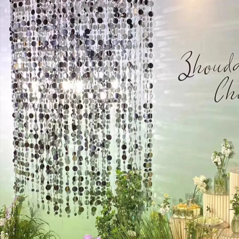 1-4M 10 Strings Round Sequin Background Hanging Silver Wall Party Birthday Decor