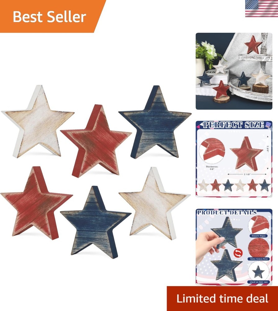 Elegant Patriotic Wooden Star Set – Rustic Decor for Independence Day