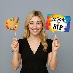 Paint and Sip Party Photo Booth Props, Creative Artist & Wine Themed Decorati…