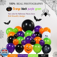 Halloween Decorations with Orange Black Green Purple Balloon Garland Arch and