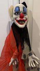 Creepy Polka Dot Clown Fabric Plastic Posable Hanging Decoration 48in Halloween