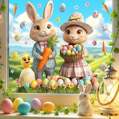 Large Easter Window Decoration Clings Double-Sided Bunny Decals Home Indoor Deco
