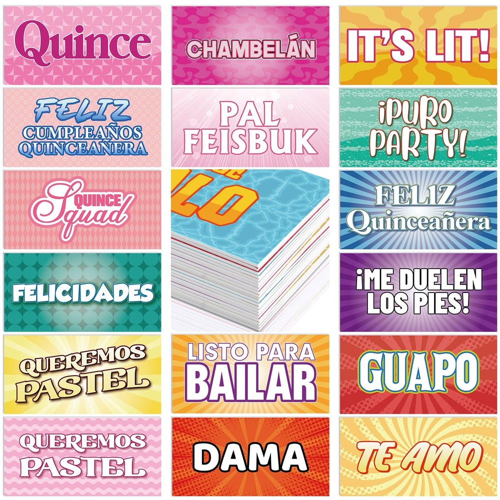 24 Designs Spanish Quinceanera Photo Booth Props 15th Birthday Colorful