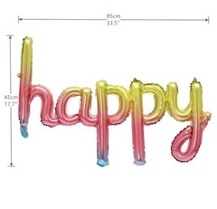 16 Inch Hanging Birthday Banners 3D Silver Foil Cursive Script Letter Rainbow