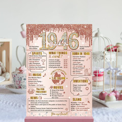 Happy 80Th Birthday Decorations Back in 1946 Table Sign for Women, Pink Rose Gol