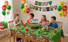 Pixel Birthday Party Decorations, Party Supplies Set Including Banner Tableware