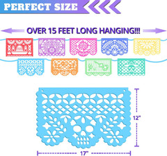 15Ft 9Pcs Mexican Party Banners – Felt Papel Picado Banner – Mexican Fiesta Part