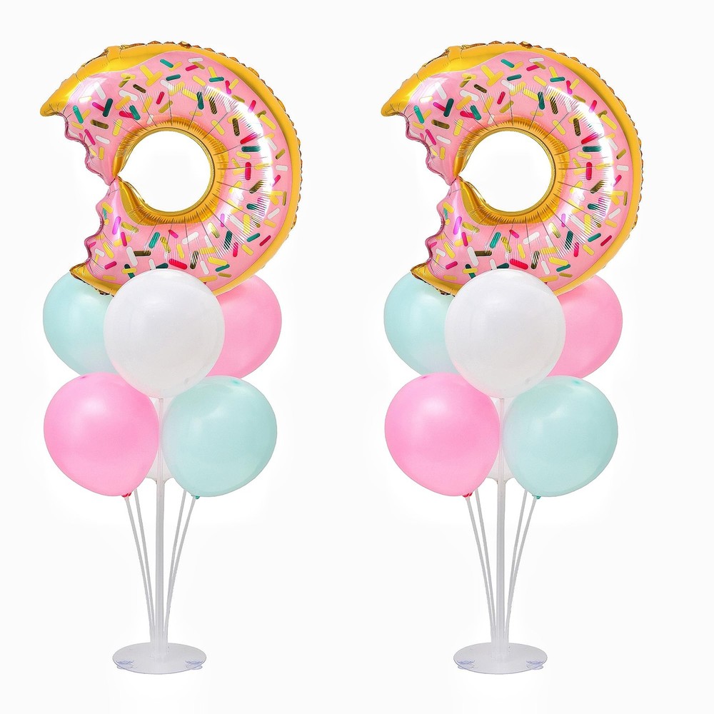 Donut Balloon Table Centerpiece Stand Kit 2 Sets for Table with 2 Doughnut Fo…