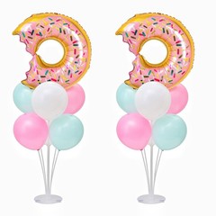 Donut Balloon Table Centerpiece Stand Kit 2 Sets for Table with 2 Doughnut Fo…