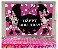 2 Pack Girl’s Birthday Party Backdrop & Table Cover – Cartoon Mouse Theme Minni
