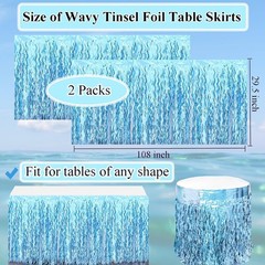 2 Pack Teal Blue Shiny Wavy Tinsel Foil Fringe Table Skirts Table Decorations