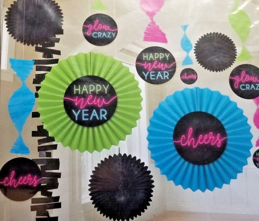 New Year’s Hanging Decoration Kit tissue & Paper Fans + Garland Vibrant Colors